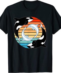 Orca whales and Dolphins retro sunset T-Shirt