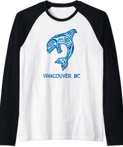 Vancouver British Columbia Canada Native Orca Killer Whal Raglan Baseball Tee