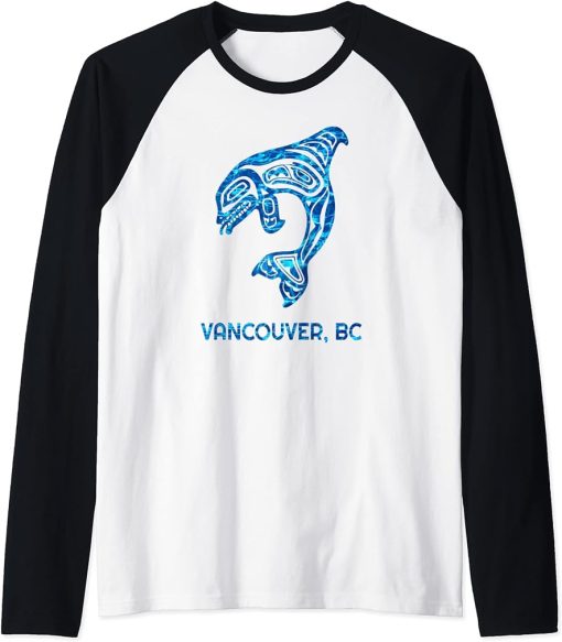 Vancouver British Columbia Canada Native Orca Killer Whal Raglan Baseball Tee