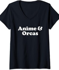 Womens Anime and Orcas or Orca Kawaii V-Neck T-Shirt