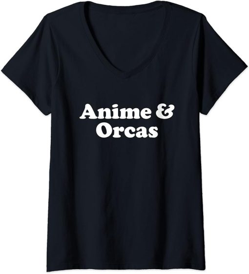 Womens Anime and Orcas or Orca Kawaii V-Neck T-Shirt