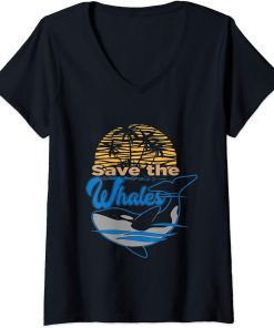 Womens Save the whales orca killer whale art design V-Neck T-Shirt