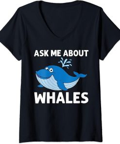 Womens Funny Whale Art For Men Women Orca Narwhal Blue Whales V-Neck T-Shirt