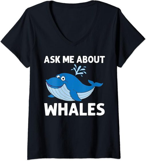 Womens Funny Whale Art For Men Women Orca Narwhal Blue Whales V-Neck T-Shirt