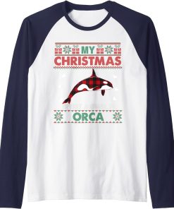 My Spirit Animal Is Orca Lover Xmas Ugly Christmas Sweater Raglan Baseball Tee