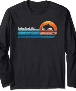 Vintage Buckroe Beach, VA Retro 80s Orca Sunset Long Sleeve T-Shirt