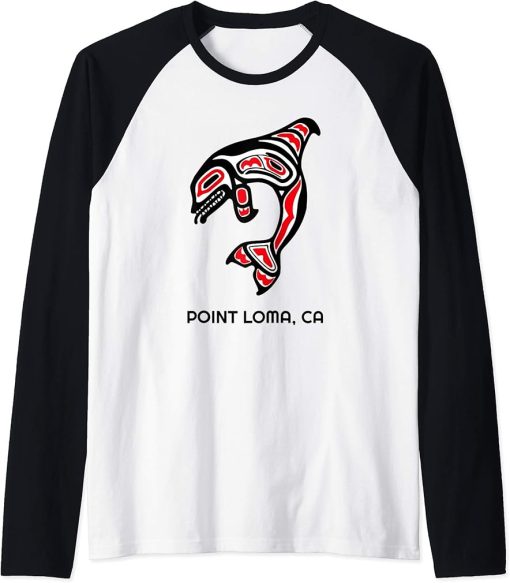 Point Loma, California Orca Killer Whale Native American Raglan Baseball Tee